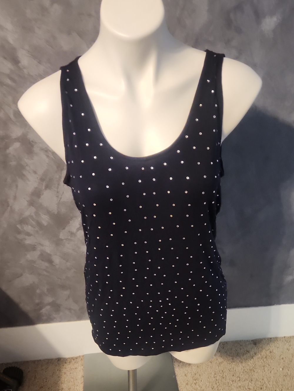 Joan Vass Studio Dark Blue Rhinestone Look Tank Top Sz Medium